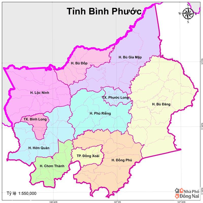 Bản đồ đơn vị hành chính tỉnh Bình Phước